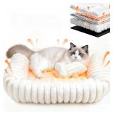 Square Self-Warming Cat Bed with Pillow, Orthopedic Plush Bed