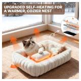 Square Self-Warming Cat Bed with Pillow, Orthopedic Plush Bed