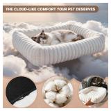 Square Self-Warming Cat Bed with Pillow, Orthopedic Plush Bed