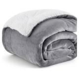 Bedsure Sherpa Fleece Blanket, Thick and Warm, Grey, 60x80