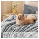 $50 BEDELITE Fleece Queen Comforter Set - Soft Warm Grey