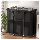 $50 320L Laundry Basket with Wheels - Metal Frame, Removable Bag Black