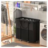 $50 320L Laundry Basket with Wheels - Metal Frame, Removable Bag Black