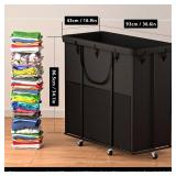 $50 320L Laundry Basket with Wheels - Metal Frame, Removable Bag Black