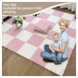 10-Piece Interlocking Foam Floor Mats, Pink, Cuttable Carpet Tiles