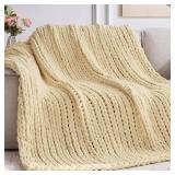 Chunky Knit Throw Blanket 40x50, Chenille Oatmeal Washable