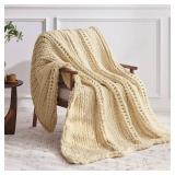 Chunky Knit Throw Blanket 40x50, Chenille Oatmeal Washable