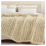 Chunky Knit Throw Blanket 40x50, Chenille Oatmeal Washable