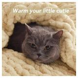 Chunky Knit Throw Blanket 40x50, Chenille Oatmeal Washable