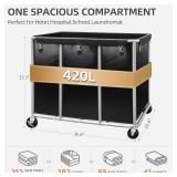 $100 STORAGE MANIAC 420L Cart with Wheels, Heavy-Duty Hamper, Black