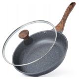 SENSARTE Nonstick Frying Pan Skillet with Lid, 9.5in + Glass Lid