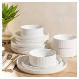 $70 TheTerra Ceramic Dinnerware for 4, 12 Pieces, Microwave Safe