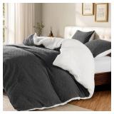 $60 DEITAS King Comforter Set 3 Pieces - 3D Jacquard Sherpa, Gray