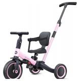 $90 newyoo Toddler Tricycle with Push Handle, Backrest, Belt - Pink