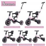 $90 newyoo Toddler Tricycle with Push Handle, Backrest, Belt - Pink