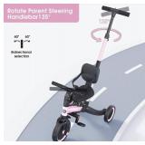 $90 newyoo Toddler Tricycle with Push Handle, Backrest, Belt - Pink