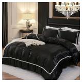 $95 Herside Black Satin Comforter 7-Piece Queen Bed-in-a-Bag Set