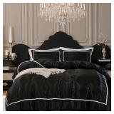 $95 Herside Black Satin Comforter 7-Piece Queen Bed-in-a-Bag Set