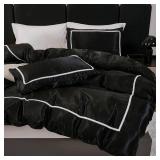 $95 Herside Black Satin Comforter 7-Piece Queen Bed-in-a-Bag Set
