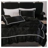 $95 Herside Black Satin Comforter 7-Piece Queen Bed-in-a-Bag Set