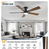 $100 52-Inch Ceiling Fan with Light, Remote, 3CCT, Dimmable LED, Black