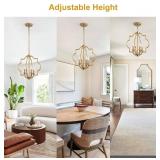 $90 4-Light Brushed Gold Chandelier, 15.6" Farmhouse Geometric Pendant