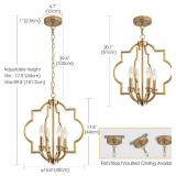 $90 4-Light Brushed Gold Chandelier, 15.6" Farmhouse Geometric Pendant