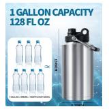 Insulated Water Bottle, 1 Gal Jug, 128 oz, Stainless Steel