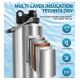 Insulated Water Bottle, 1 Gal Jug, 128 oz, Stainless Steel