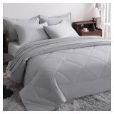$48 NTBAY Queen Comforter Set with Sheets, 7 Pieces, Light Grey