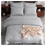 $48 NTBAY Queen Comforter Set with Sheets, 7 Pieces, Light Grey