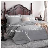 $48 NTBAY Queen Comforter Set with Sheets, 7 Pieces, Light Grey