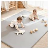 $50 71x59" Vegan Leather Baby Play Mat, Thick Foam, Waterproof (Gray)
