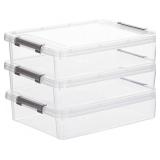 Citylife 3-Pc Plastic Storage Bins with Latching Lids, Clear Box