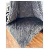 $50 Flannel Fleece Comforter King Set - Grey Leaves Faux Fur Bedding