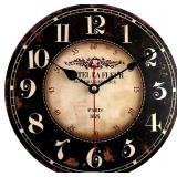 Mrocioa 16in Round Black Paris Wall Clock with Big Numerals