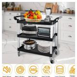 $98 Plastic Utility Cart, 3-Tier Rolling Cart, Lockable Wheels, 510lb