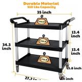 $98 Plastic Utility Cart, 3-Tier Rolling Cart, Lockable Wheels, 510lb