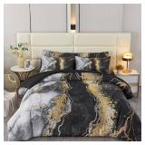 $72 PERFEMET Cal King 6-Piece Bed in a Bag Black Marble Comforter Set