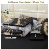 $72 PERFEMET Cal King 6-Piece Bed in a Bag Black Marble Comforter Set