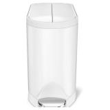 $70 simplehuman 10L / 2.6gal Butterfly Lid Step Trash Can, White Steel
