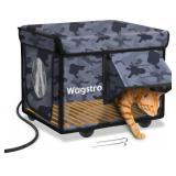 $100 Heated Outdoor Cat House with Awning and Escape Door, Black Camo