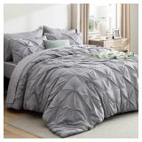 Bedsure Queen Comforter Set Grey - 7-Piece Bed in a Bag