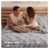 Bedsure Queen Comforter Set Grey - 7-Piece Bed in a Bag