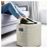Hexagon Pouf Ottoman with 2 Pockets & Handle, Corduroy, Beige
