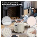 Hexagon Pouf Ottoman with 2 Pockets & Handle, Corduroy, Beige