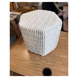 Hexagon Pouf Ottoman with 2 Pockets & Handle, Corduroy, Beige