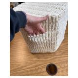 Hexagon Pouf Ottoman with 2 Pockets & Handle, Corduroy, Beige