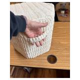 Hexagon Pouf Ottoman with 2 Pockets & Handle, Corduroy, Beige