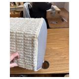 Hexagon Pouf Ottoman with 2 Pockets & Handle, Corduroy, Beige